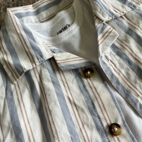 Carter's Striped Blue and White Shirt and Tan Shorts Set - Picture 2 of 3